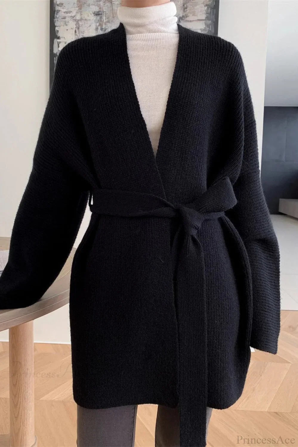 Lazy-Style Oversized Belted Knit Cardigan