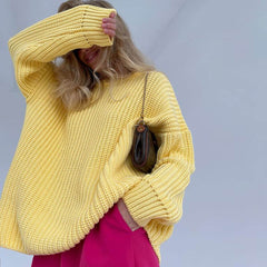 Candy Color Crewneck Trendy Pullover Sweater - Rose Xl / Yellow Sweaters