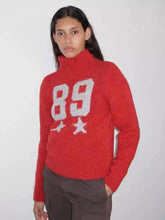 Red Wool Blend Knitted Crochet Letter Lapel Casual Christmas Sweater Sweaters-L