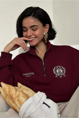 Relaxed Fleece-Lined Half-Zip Stand Collar Convertible Sweatshirts