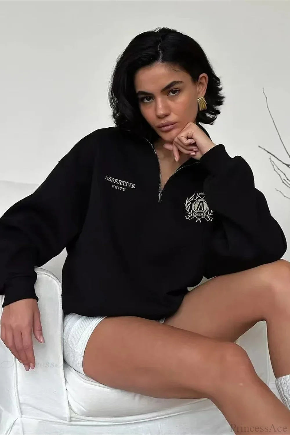 Relaxed Fleece-Lined Half-Zip Stand Collar Convertible Sweatshirts
