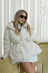 Solid Color Hooded Zippered Thickened Quilted Coat