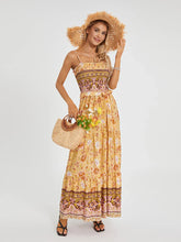 Boho Retro Floral Swing Spaghetti Straps Belted Long Floral Dress floraldress-250126