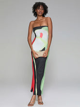 Abstract Print Strapless Side Split Floral Dress floraldress-250126