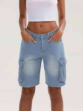 Solid Mid Rise Button Denim Short SKY BLUE / S short-250223