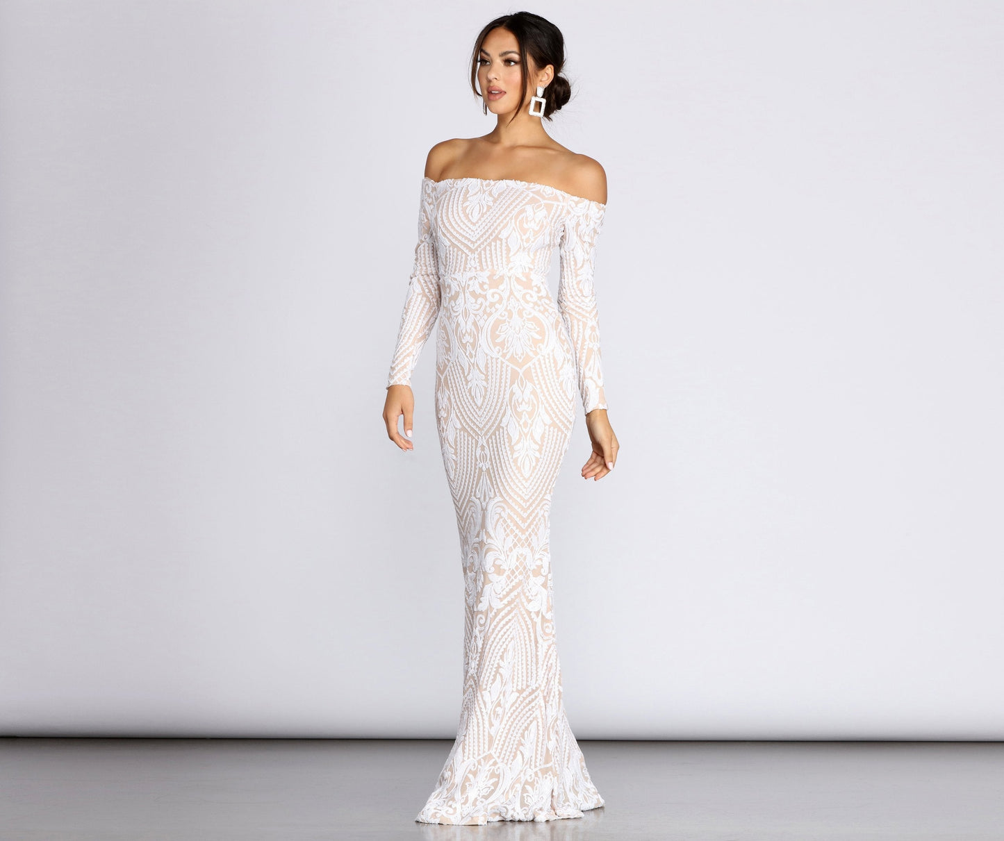 Sierra Sequin Off The Shoulder Formal Dress
