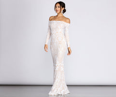 Sierra Sequin Off The Shoulder Formal Dress