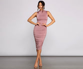 Curves Ahead Sleeveless Ruched Midi Dress Ins Street