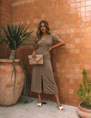 Hot Springs Button Down Knit Maxi Dress - Mocha - FINAL SALE