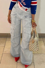 KittenAlarm - Casual Solid Patchwork High Waist Regular Denim Jeans