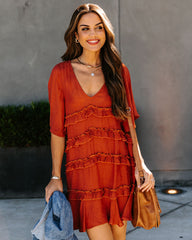Let's Tango Pocketed Ruffle Dress - Terracotta