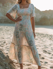 Maynard Printed Smocked Maxi Dress - Cream