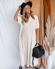 Binx Cotton Pocketed Button Down Midi Dress - Ivory