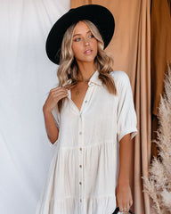 Binx Cotton Pocketed Button Down Midi Dress - Ivory