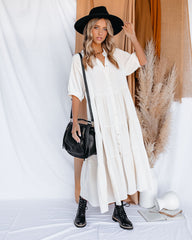 Binx Cotton Pocketed Button Down Midi Dress - Ivory