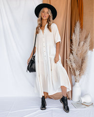 Binx Cotton Pocketed Button Down Midi Dress - Ivory