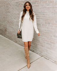 Snow Peak Cable Knit Sweater Dress - Cream