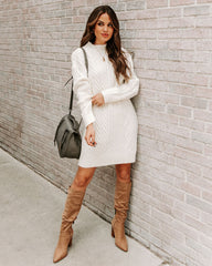 Snow Peak Cable Knit Sweater Dress - Cream