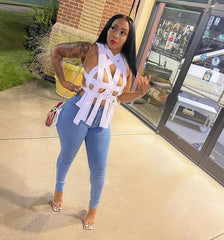 KittenAlarm - New Back Strap Elastic Bandage Jeans Women's Skinny Ripped Jeans For Women