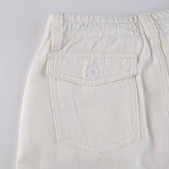 KittenAlarm - Women Spring Fashion Multi Pockets White Cargo Pants Women Adjustable Low Waist Baggy Wide Leg Jeans Oversized Casual Trousers Retro Bottoms Iamhotty