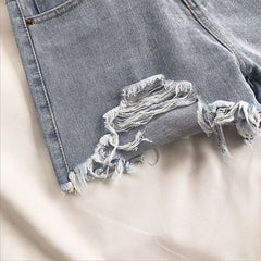 KittenAlarm - Casual High Waist Denim Shorts Women Summer Pocket Tassel Hole Ripped jeans Short Female Femme Short Pants Women
