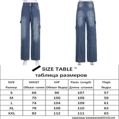 KittenAlarm - Womens Fashion Trends Pockets Patchwork Baggy Jeans Fashion Streetwear 100% Cotton Women Denim Trouser Loose Cargo Pants Korean Jeans Harajuku