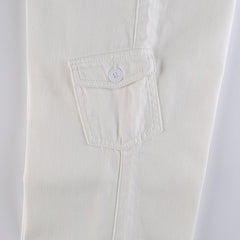 KittenAlarm - Women Spring Fashion Multi Pockets White Cargo Pants Women Adjustable Low Waist Baggy Wide Leg Jeans Oversized Casual Trousers Retro Bottoms Iamhotty