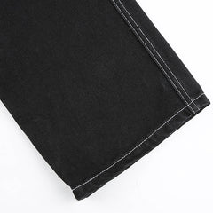 KittenAlarm - Womens Fashion Trends Pockets Patchwork Baggy Jeans Fashion Streetwear 100% Cotton Women Denim Trouser Loose Cargo Pants Korean Jeans Harajuku