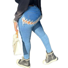 KittenAlarm - New Back Strap Elastic Bandage Jeans Women's Skinny Ripped Jeans For Women