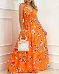 Farhan Floral Strapless Smocked Maxi Dress - Rust