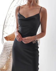 Night To Remember Satin Maxi Dress - Black