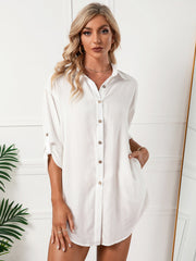 Jeanette Button Down Tunic Top - White