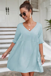 Nina Cotton Blend Pocketed Puff Sleeve Dress