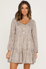 Now Or Never Animal Print Knit Henley Dress