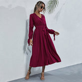 Josefa Satin Pleated Midi Dress - Wine - FINAL SALE