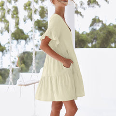 Oatland Cotton Pocketed Babydoll Dress - Dark Taupe