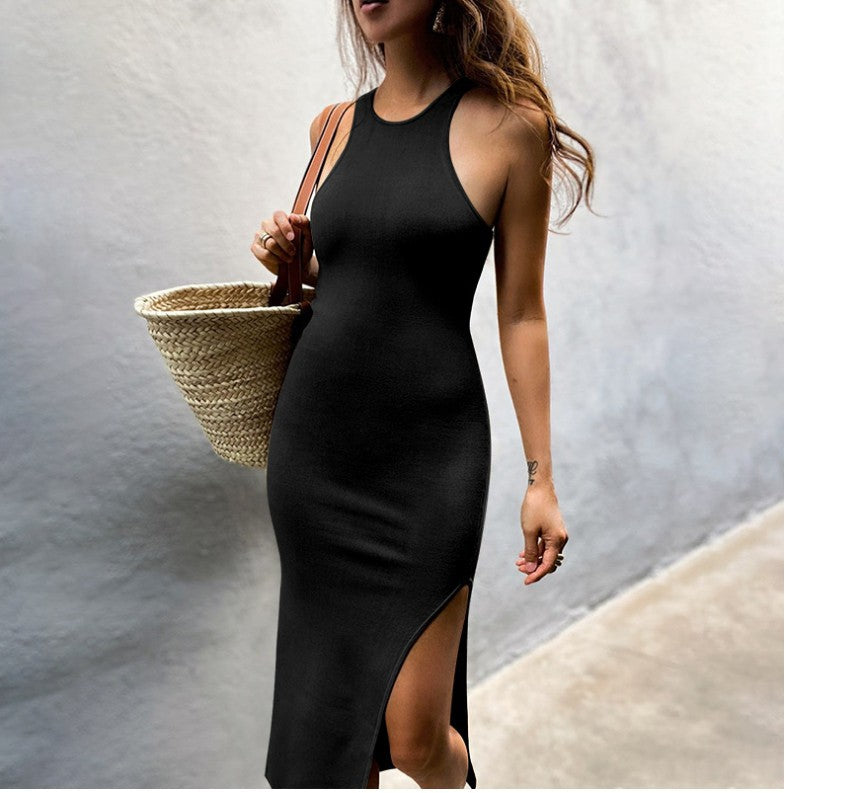 Maguire Mock Neck Slit Maxi Dress - Black