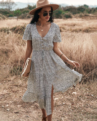 Maynard Printed Smocked Maxi Dress - Black