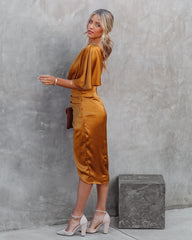 Persimmon One Shoulder Satin Drape Dress - Marigold