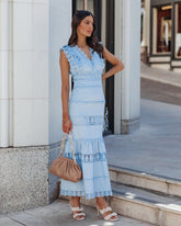 Sacha Cotton Linen Crochet Tiered Midi Dress