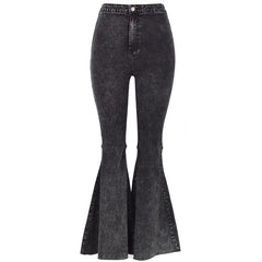 KittenAlarm - High Quality Women retro high waist jeans spring autumn stretch wash thin wide leg pants flared denim trousers female J034