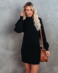 Anastasia Mock Neck Knit Sweater Dress - Black - FINAL SALE