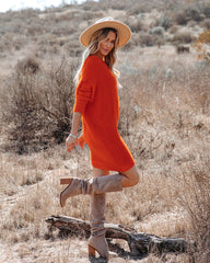 Cecelia Asymmetrical Knit Sweater Dress - Red Orange - FINAL SALE