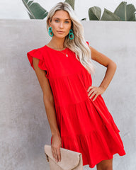East Coast Pocketed Tiered Babydoll Dress - Red