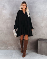 From Autumn To Spring Cotton Babydoll Dress - Black