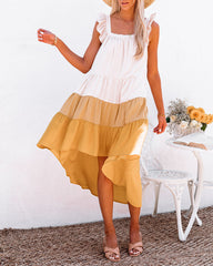 Melody Of Summer Pocketed High Low Tiered Midi Dress - Mustard