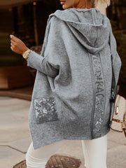 Loose Leopard Print Letter Hooded Cardigan