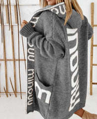 Loose Leopard Print Letter Hooded Cardigan