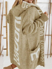 Loose Leopard Print Letter Hooded Cardigan