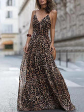 Leopard V-Neck Sling Bare Back Dress Ins Street